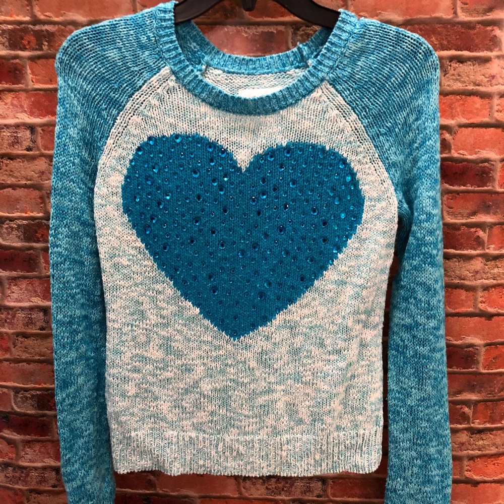JUSTICE sz 14 Blue heart sweater